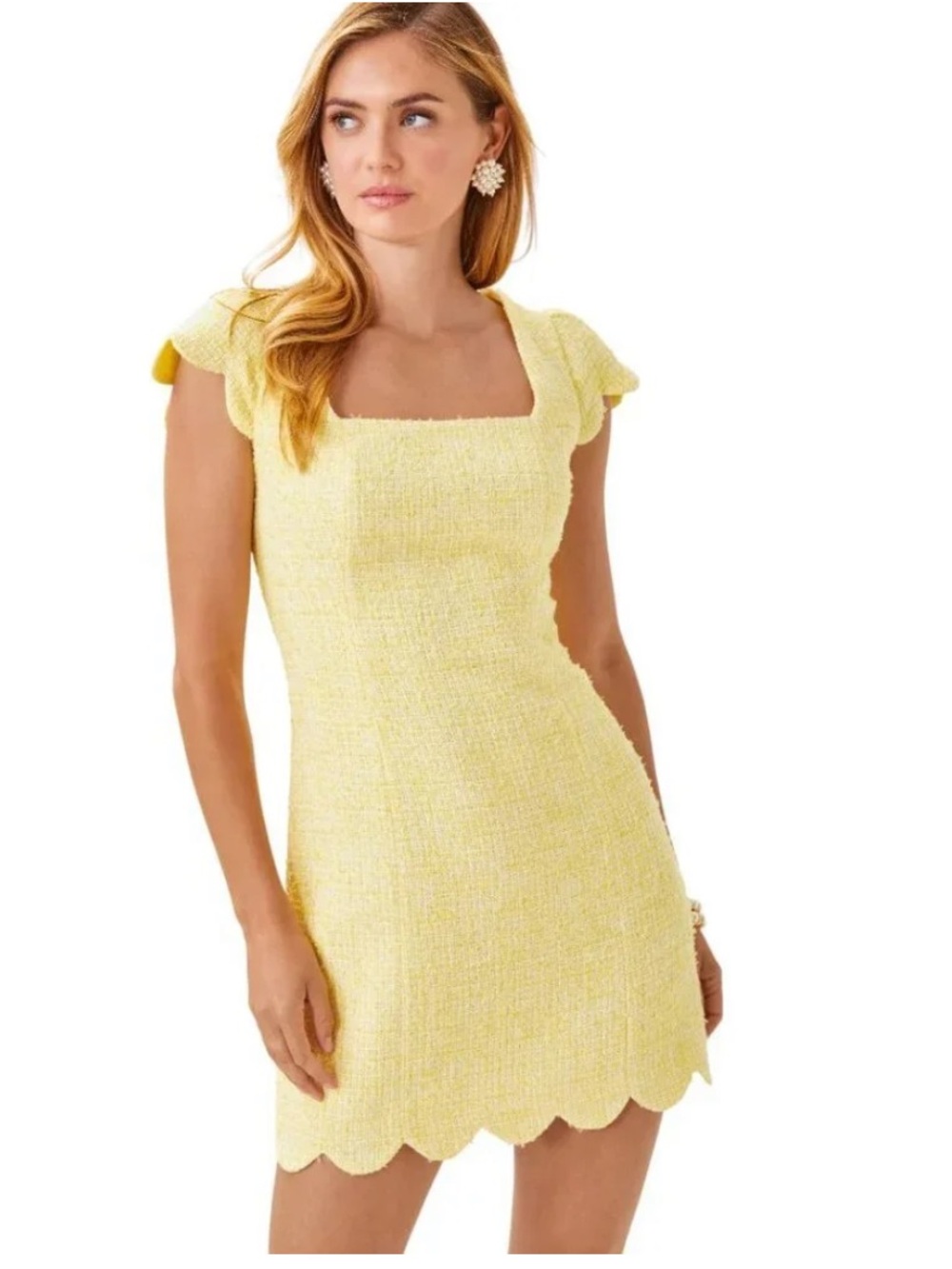 Lilly Pulitzer Yellow Scallop-Trim Tweed Mini Dress